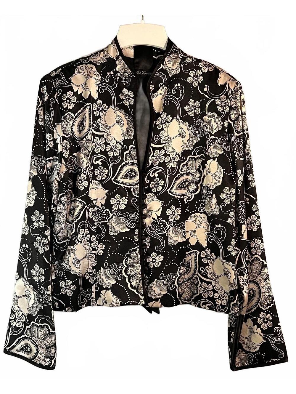 Msk Evening Black and Cream Floral Satin Evening Jacket